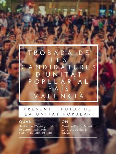 Cartell Trobades candidatures unitat populara a Alcoi